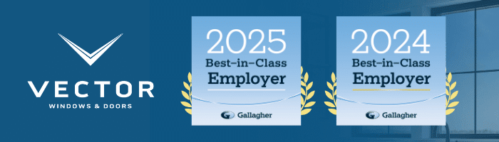 Collage of happy people working at Vector Windows & Doors